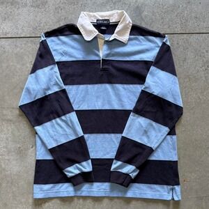 Lands End Carolina Blue Navy Vintage 90s Polo Rugby Long Sleeve Shirt  Sz Large